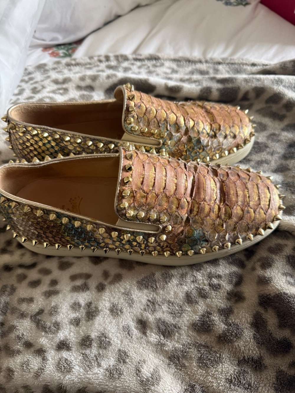 Louboutin Multicolor Python Pik Boat Slip On Sneakers 38 - Picture 5 of 10